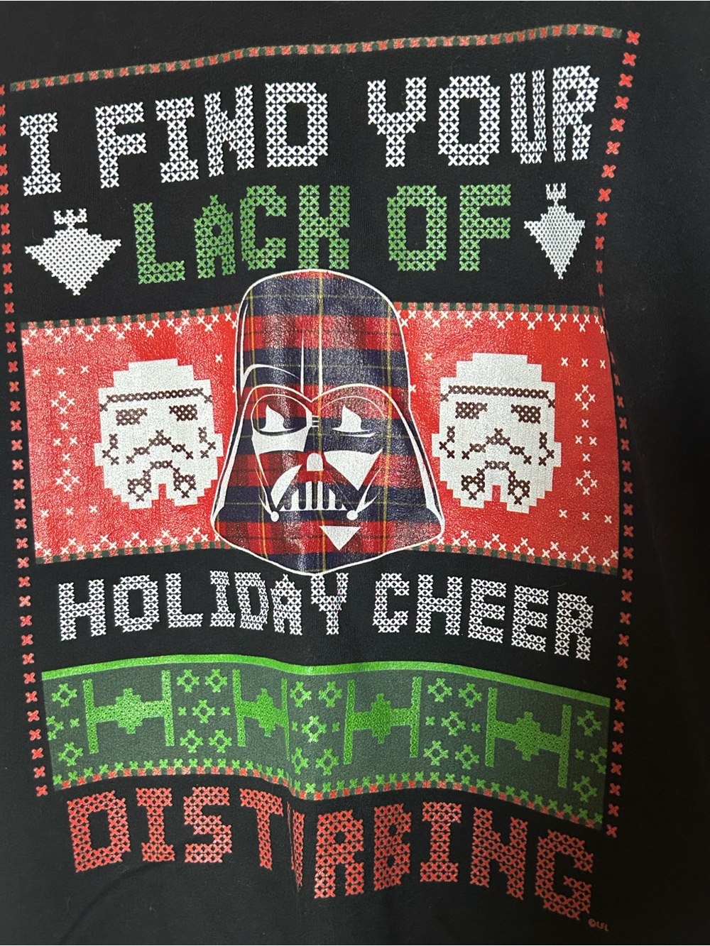 Black Darth Vader Holiday Graphic Tee with Red and Green Festive Print